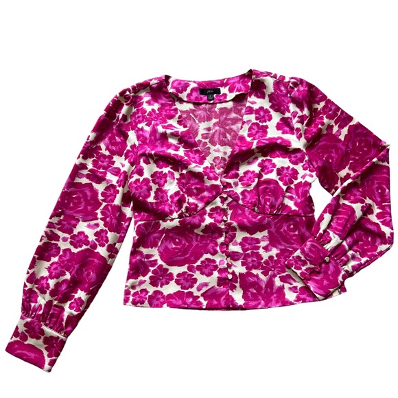 J. Crew hot pink berry plunge satin plunge blouse top covered buttons size 4 - Picture 4 of 12